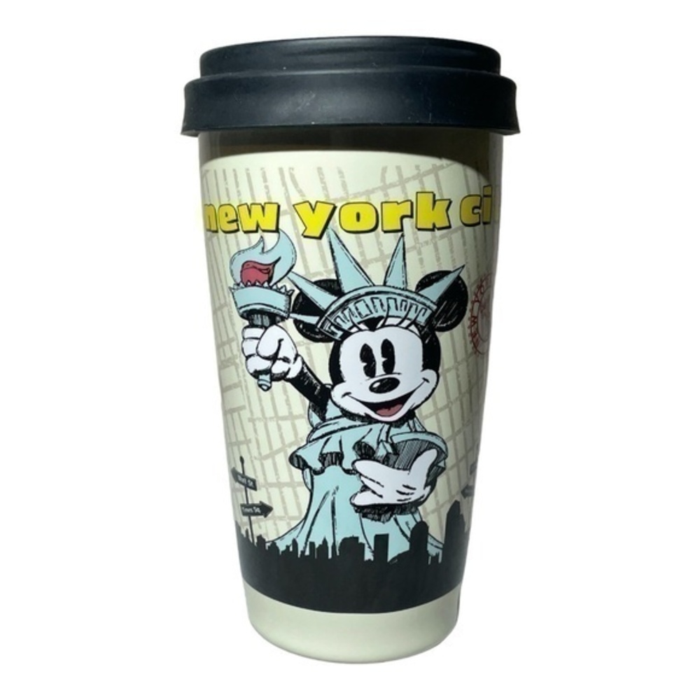 The Disney Store Mickey Mouse New York Staue of Liberty Porcelain Travel Mug